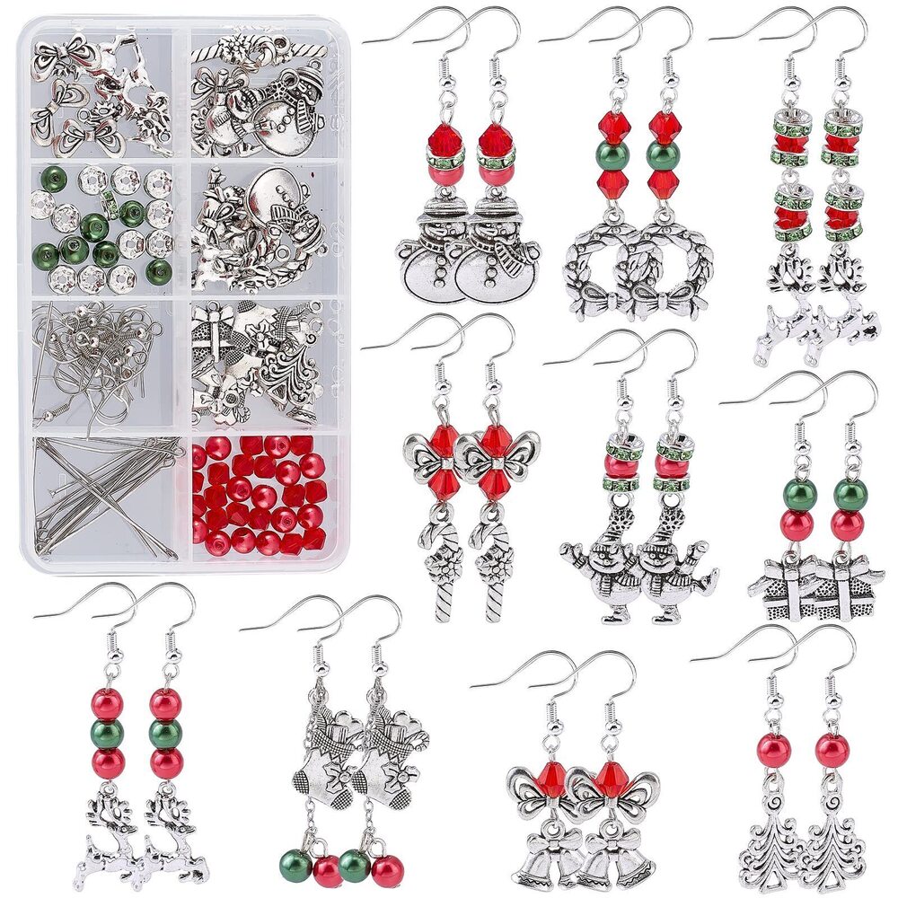 4864 1 Box DIY 10 Pairs Christmas Charms Snowman Charms Earring Making kit